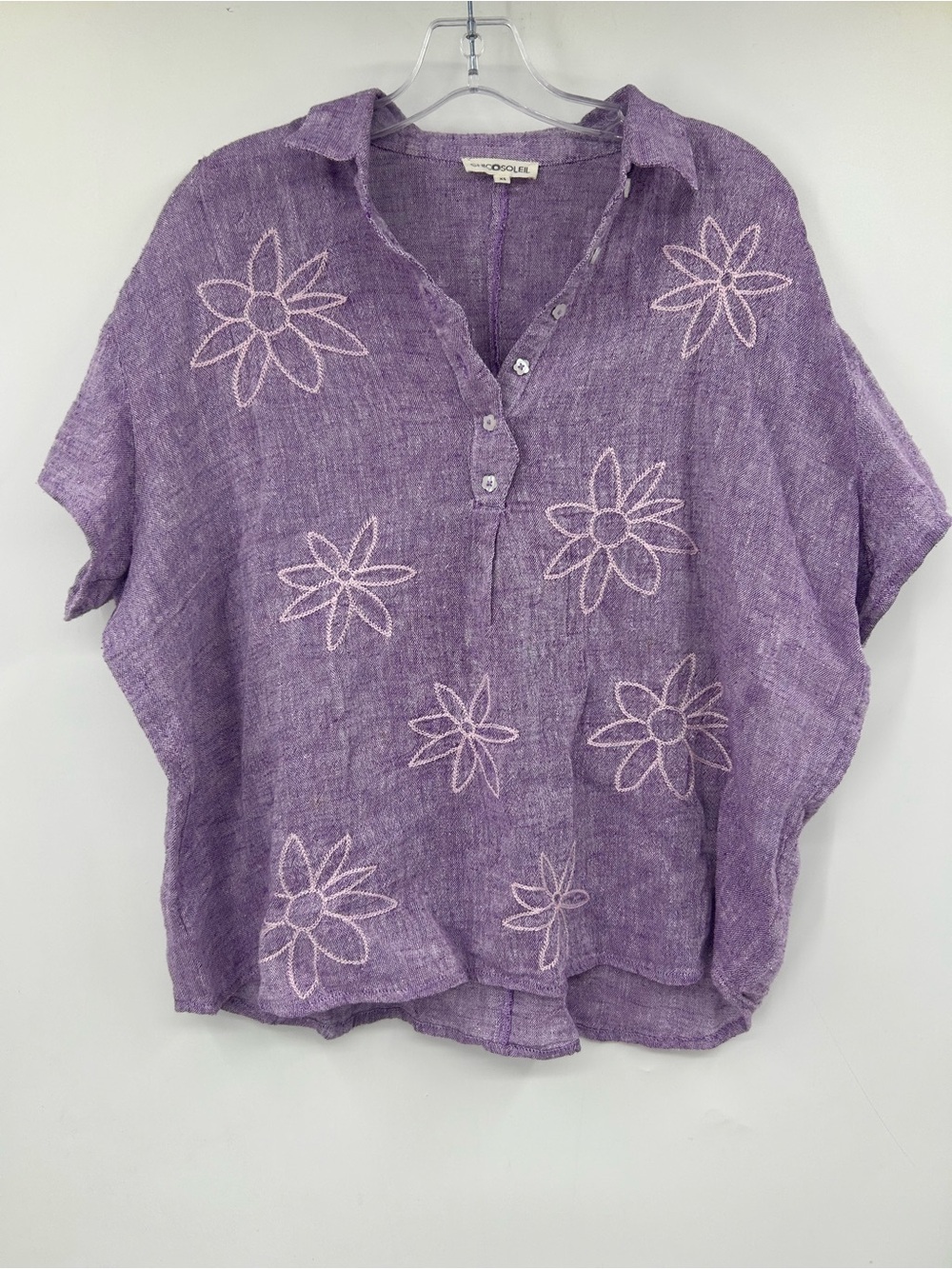 Chicosoleil Women’s Cotton Flax Top Purple Button Up Size XS